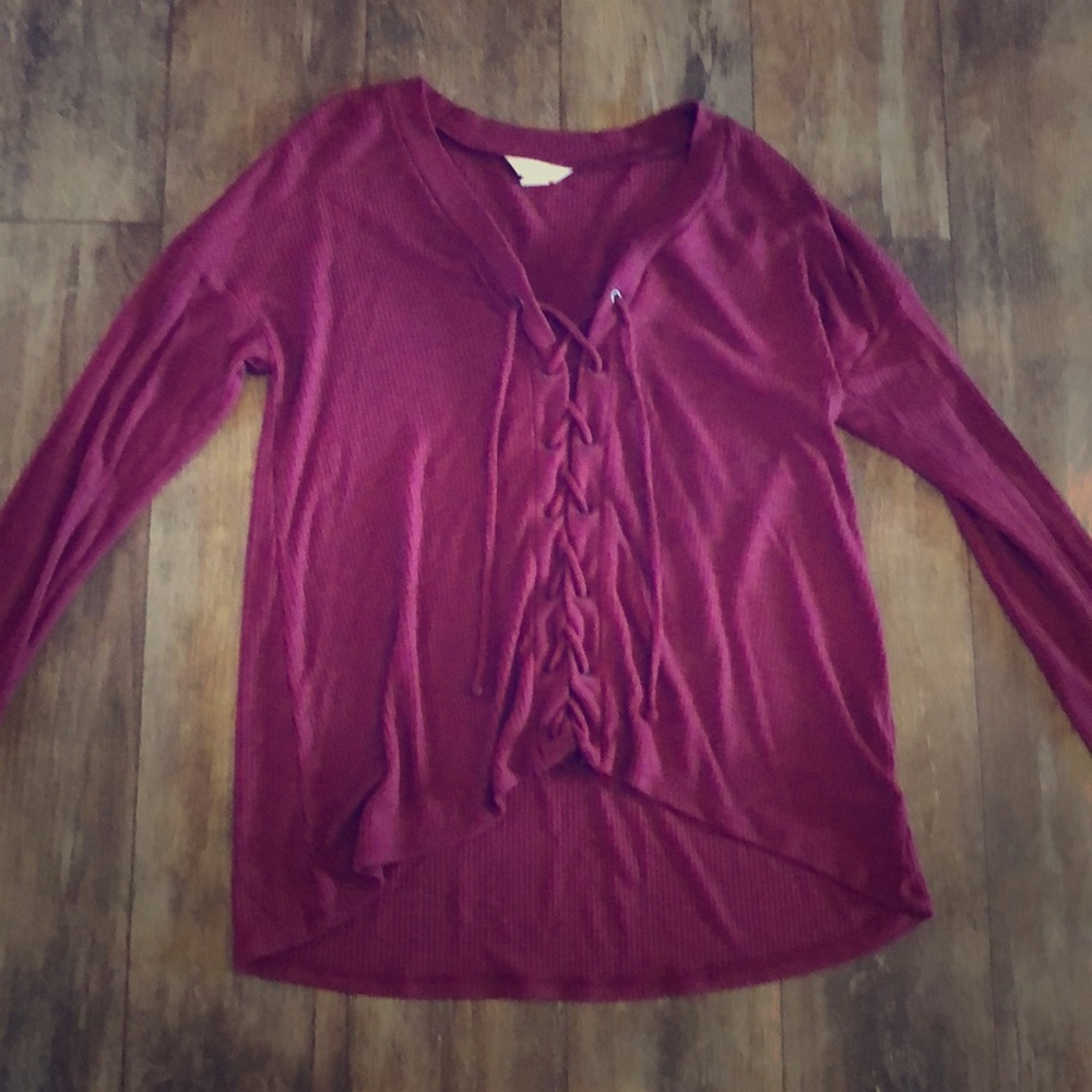 Aeropostale XS Maroon Lace Up Long Sleeve Top